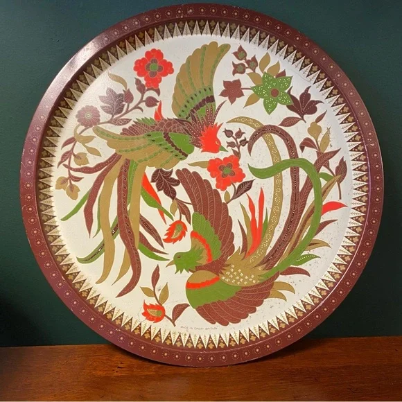 Decorative vintage birds and flowers tin tray - Picture 1 of 8